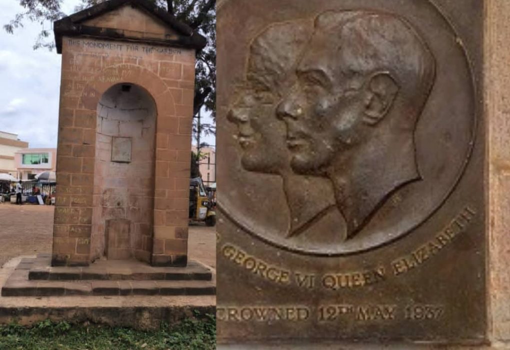 Metal-like bronze portrait of  King George VI and Queen Elizabeth on a coronation of monument in Tamale stolen